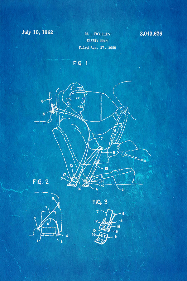 Car Photograph - Bohlin Seatbelt Patent Art 1962 Blueprint by Ian Monk