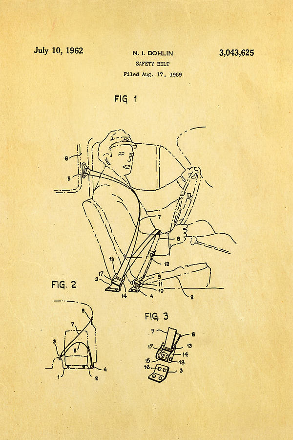 Car Photograph - Bohlin Seatbelt Patent Art 1962 by Ian Monk