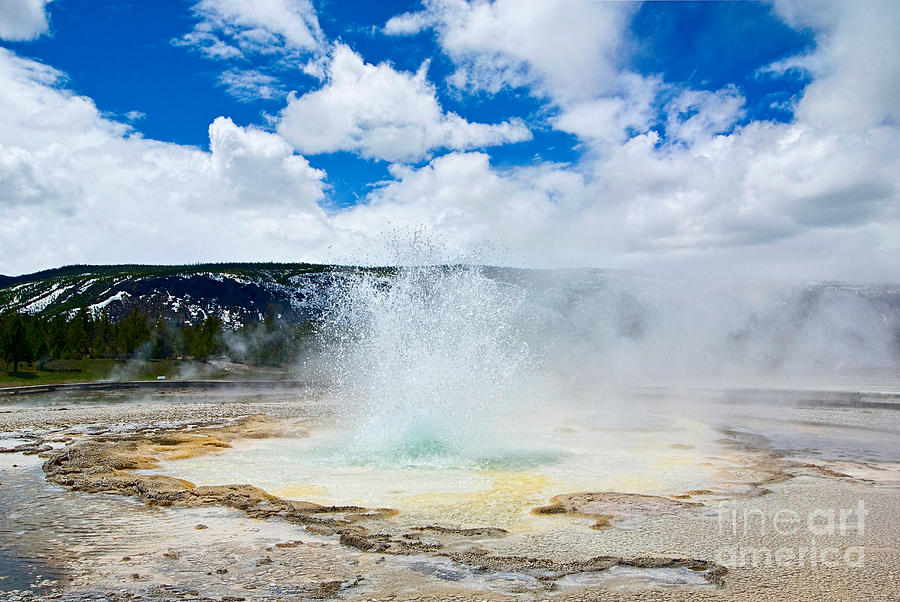 Yellowstone National Park Photograph - Boiling Point - Geyser eruption in Yellowstone National Park by Jamie Pham