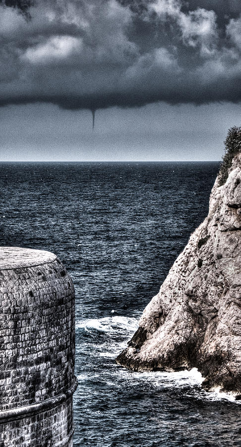Bokar fortress and a small Tornado in the Adriatic by Dubrovnik  Photograph by Weston Westmoreland
