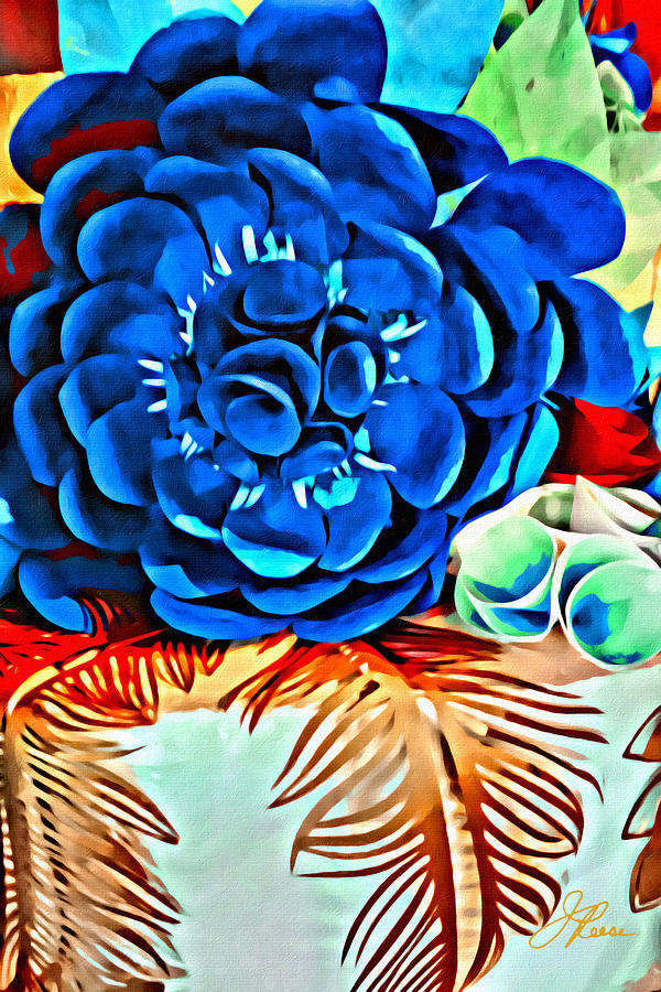 Bold Blue Flower Painting by Joan Reese