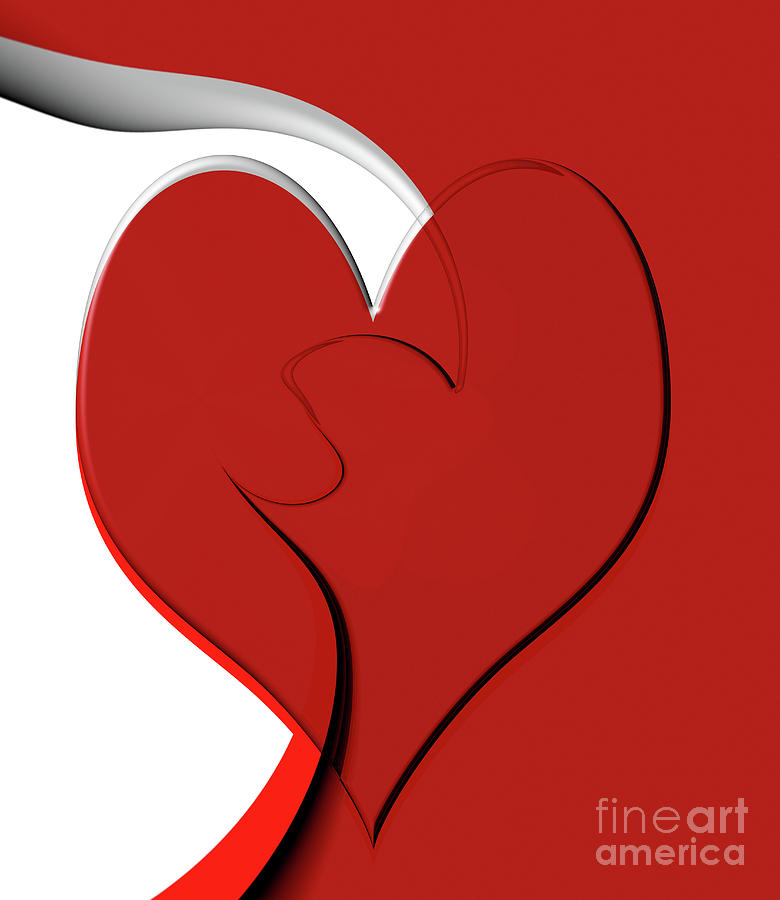Bold red abstract heart on red and white design 2 Digital Art by Linda Matlow