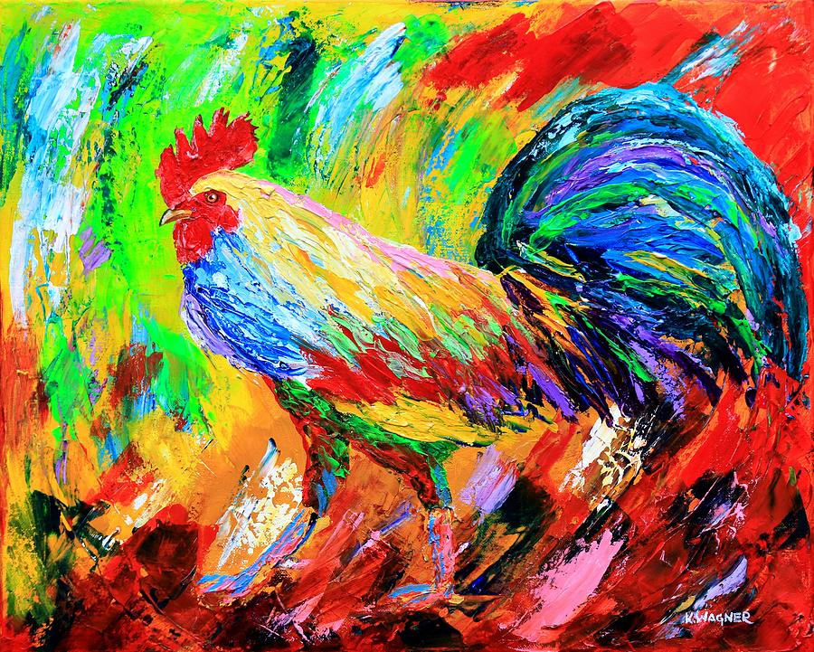 Bold Rooster Painting by Karl Wagner