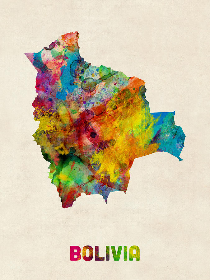 Bolivia Watercolor Map Digital Art by Michael Tompsett