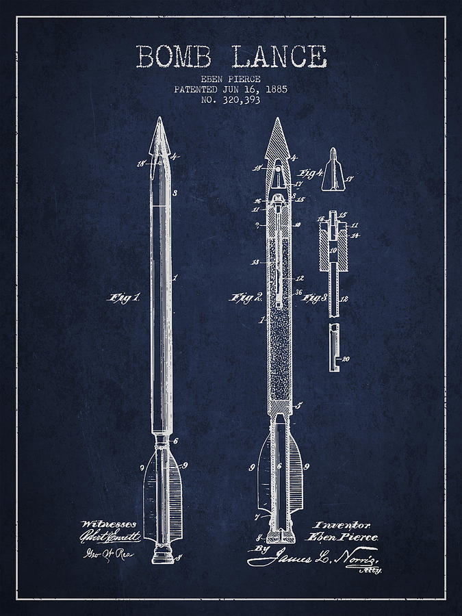 Vintage Digital Art - Bomb Lance Patent Drawing from 1885 by Aged Pixel