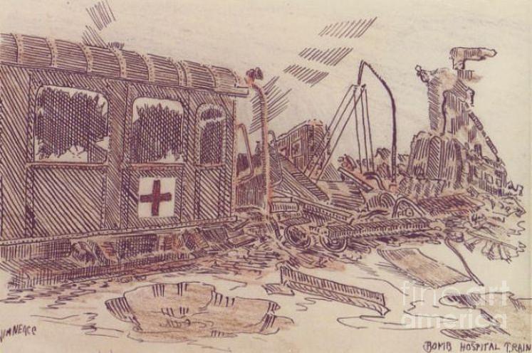 Bombed Hospital Train WW II Drawing by David Neace CPX