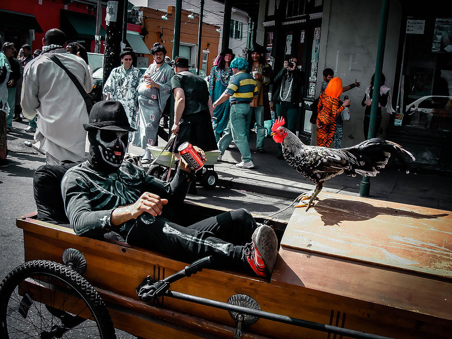 Bone Man and Rooster in Coffin Car on Mardi Gras in New Orleans by Louis Maistros Bone Man and Rooster in Coffin Car on Mardi Gras in New Orleans by Louis Maistros