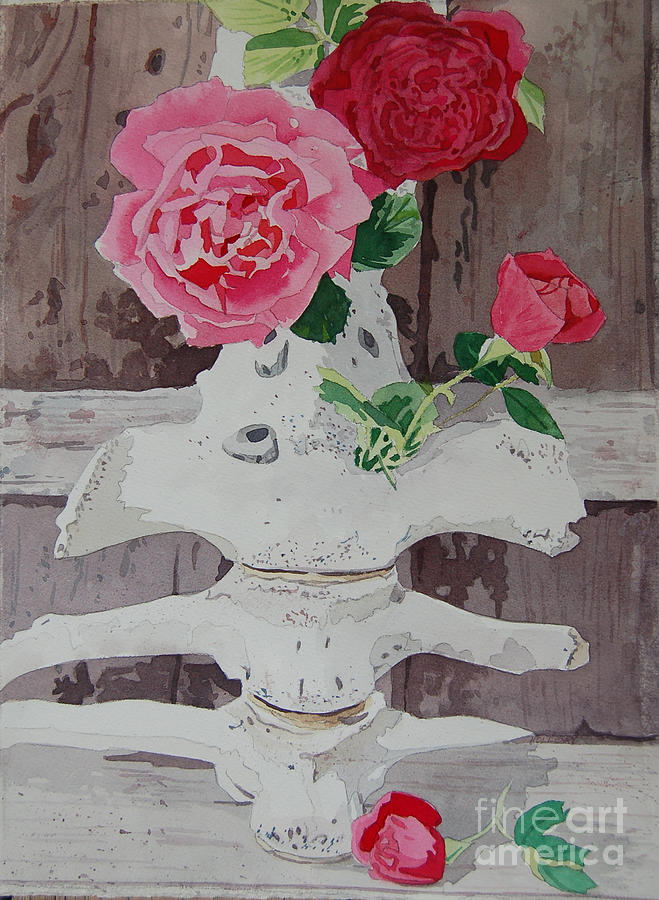 Bones and Roses Painting by Terry Holliday