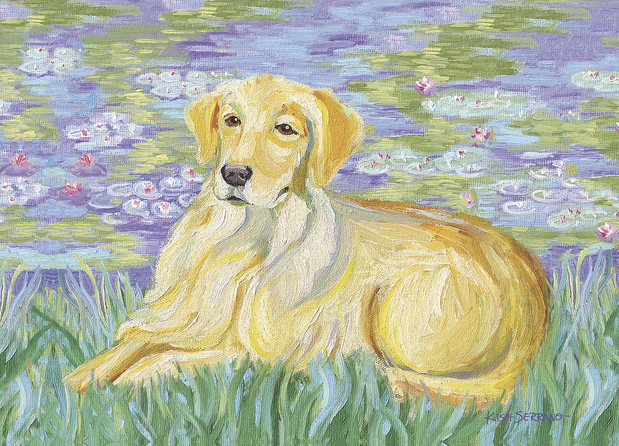 Claude Monet Painting - Bonet - Golden Retriever and Water Lilies by Gretchen Kish Serrano