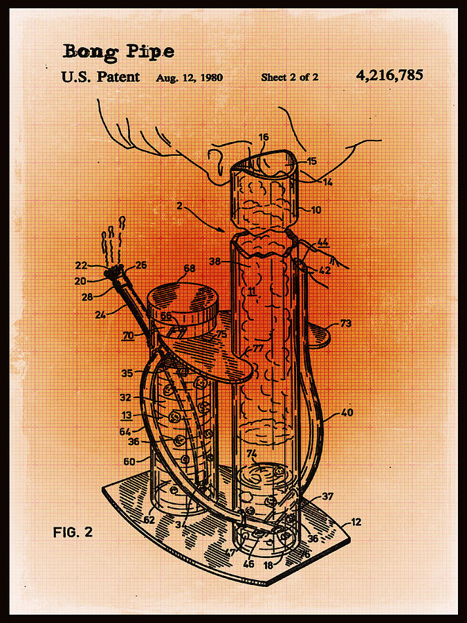 Bong Patent Blueprint Drawings Sepia Mixed Media by Tony Rubino