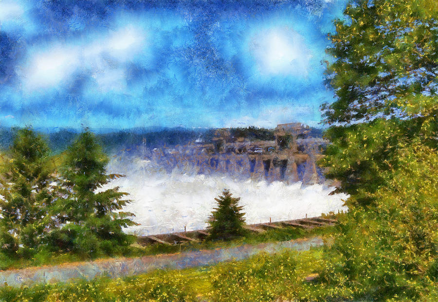 Bonneville Dam Floodgates Open Digital Art by Kaylee Mason