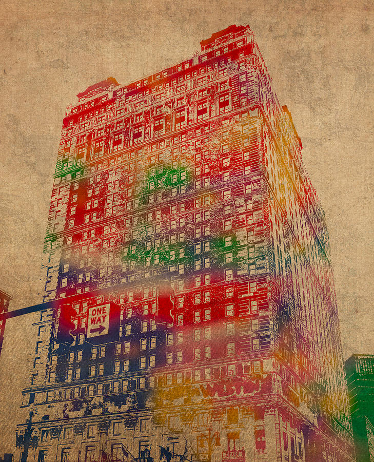 Detroit Mixed Media - Book Cadillac Iconic Buildings of Detroit Watercolor on Worn Canvas Series Number 3 by Design Turnpike
