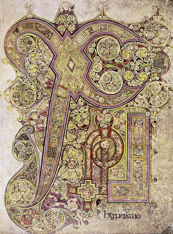 Book Drawing - Book Of Kells Christ Page by Granger
