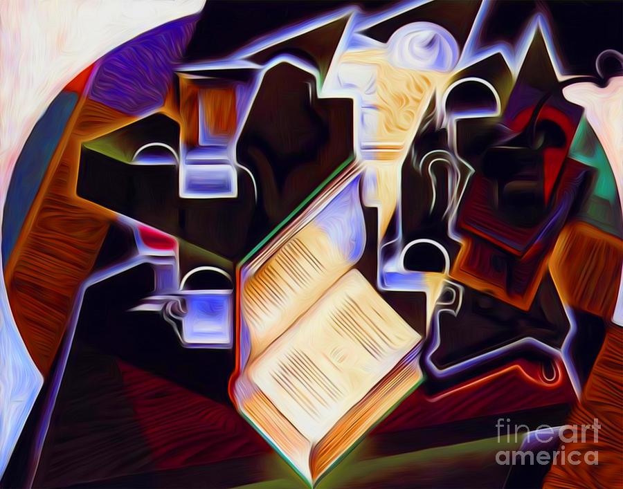 Abstract Digital Art - Book Pipe and Glasses by Rob Roberts
