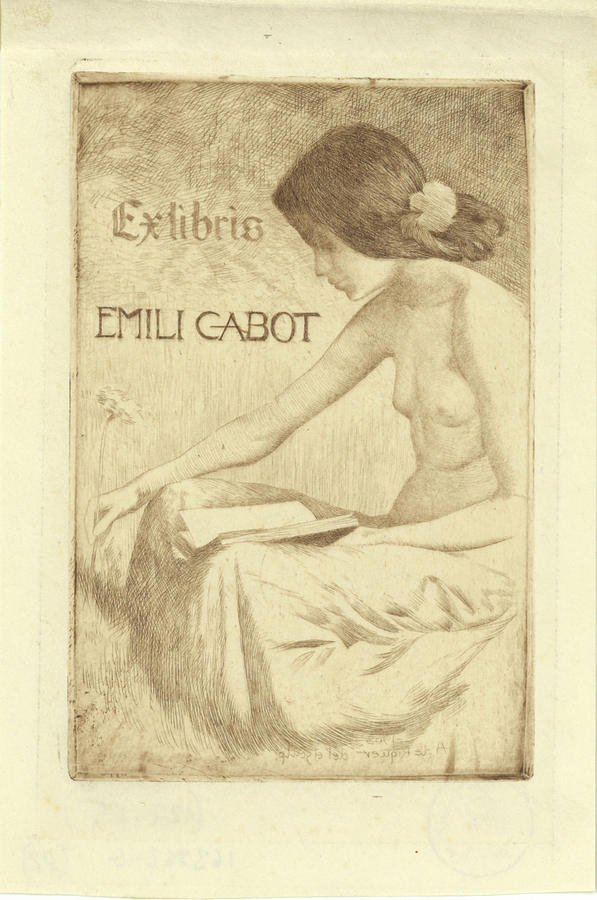 Book-plate Ex Libris Emili Cabot Drawing by Alexandre de Riquer