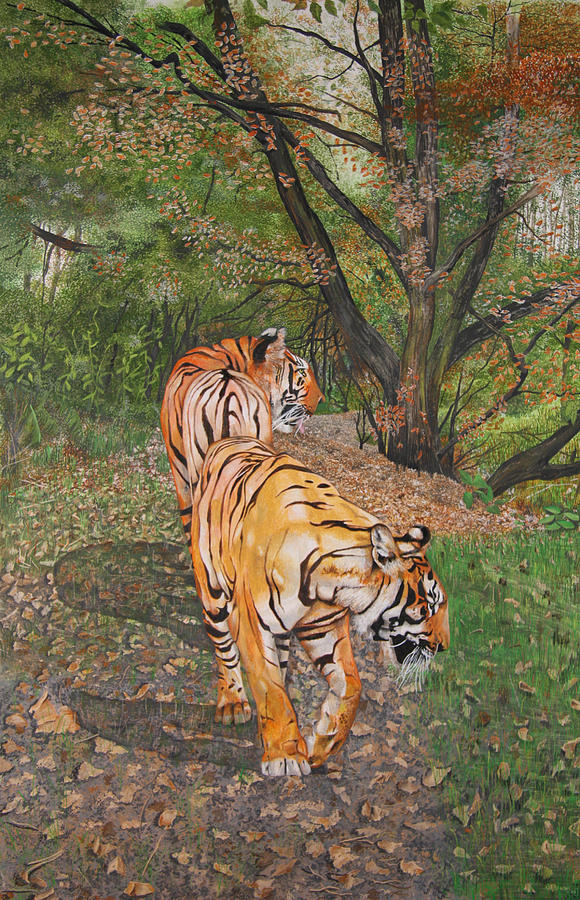 Tiger Painting - Bookends by John Hebb