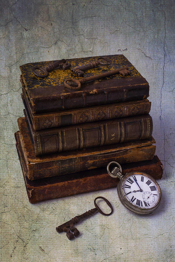 Books And Old Watch Photograph by Garry Gay