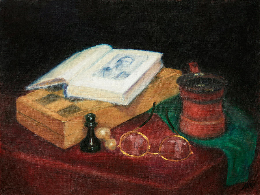 Books-Chess-Coffee Painting by Masha Batkova