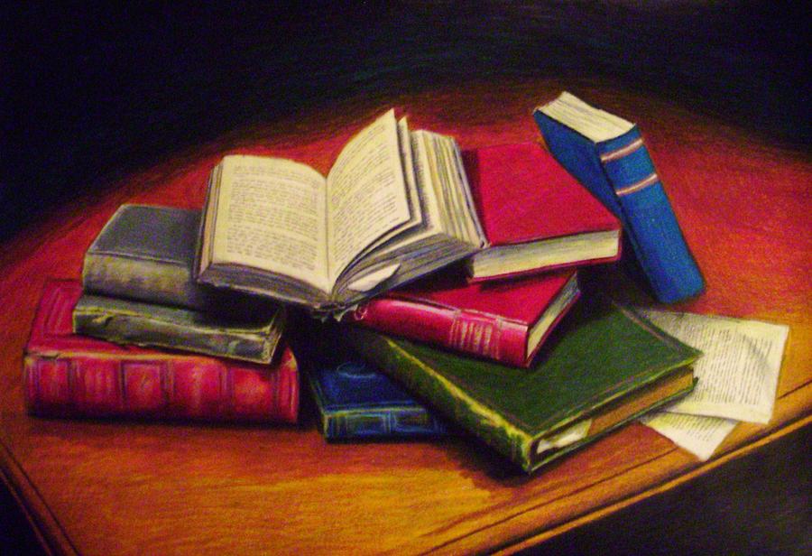 Books Drawing by Michelle Skinner