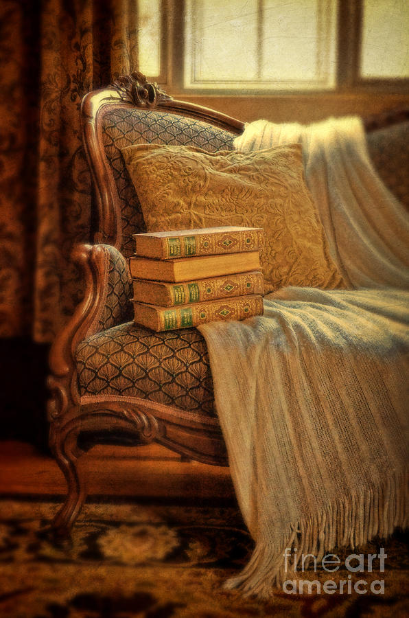 Vintage Photograph - Books on Victorian Sofa by Jill Battaglia