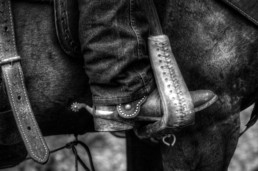 Boot and Saddle in Black and White Photograph by Greg and Chrystal Mimbs