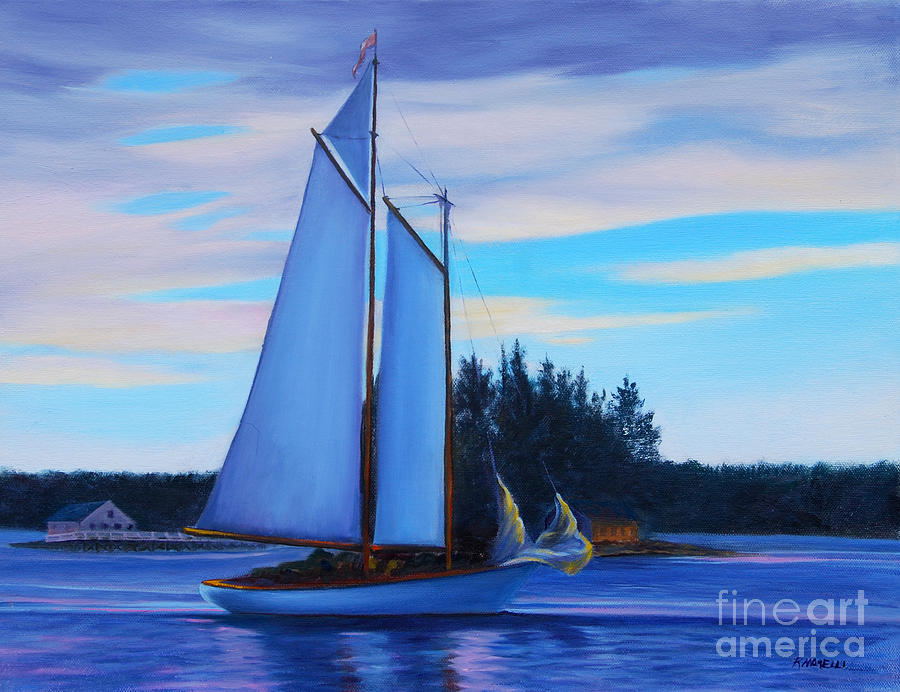 Sunset Painting - Boothbay Harbor at Dusk by Rosemarie Morelli