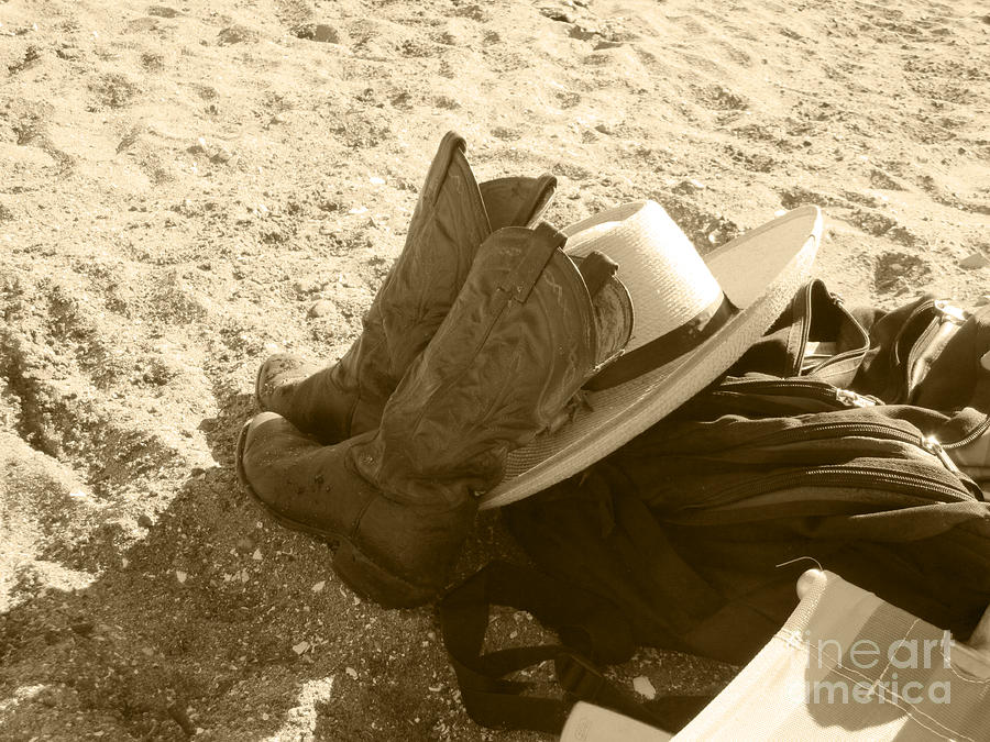 Boots and Books on the Beach Photograph by Kym Backland