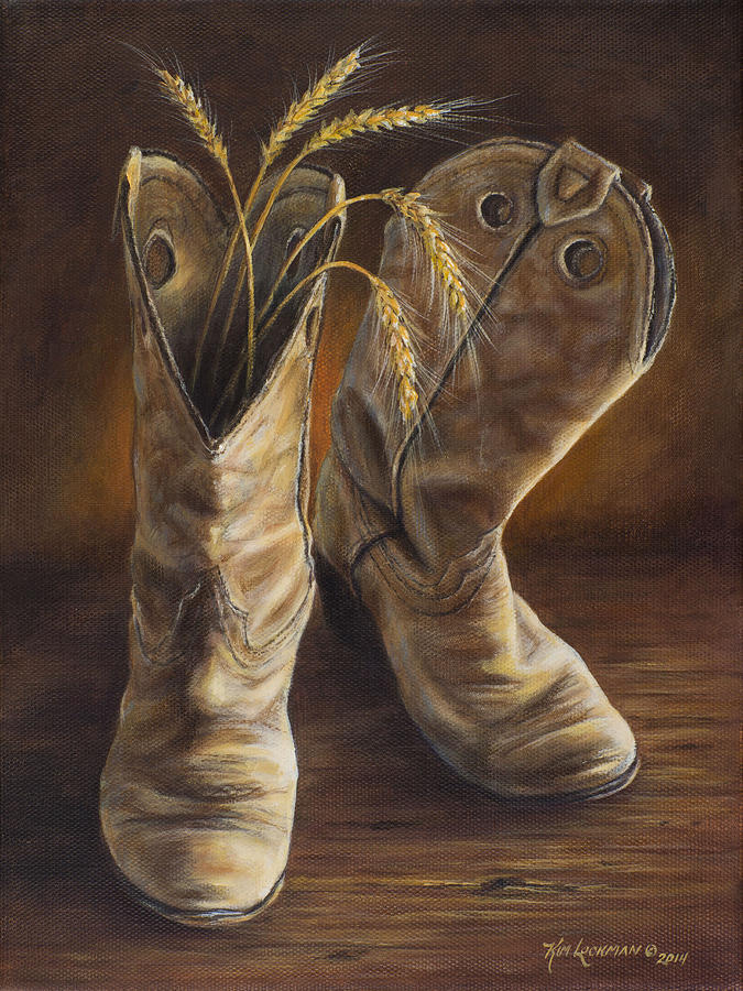 Boot Painting - Boots and Wheat by Kim Lockman