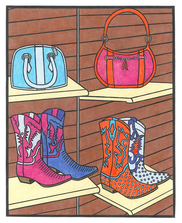 Boot Drawing - Boots by Lesley Rutherford