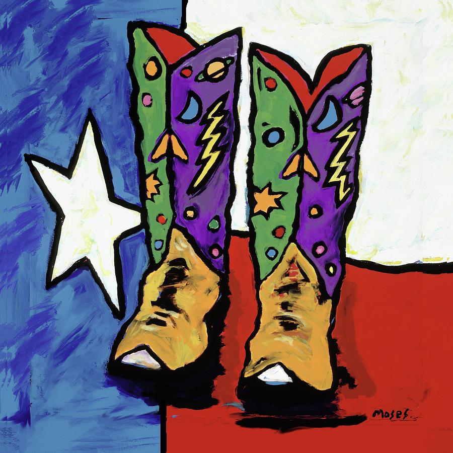 Boots On A Texas Flag Painting by Dale Moses