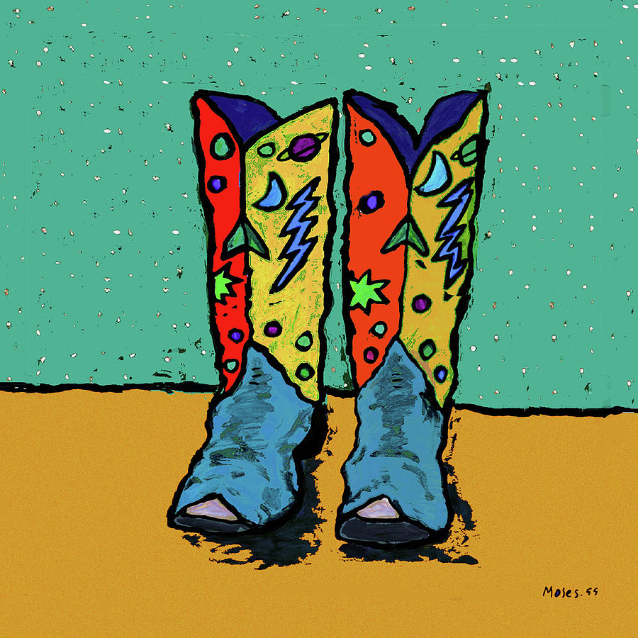 Boots On Teal Painting by Dale Moses