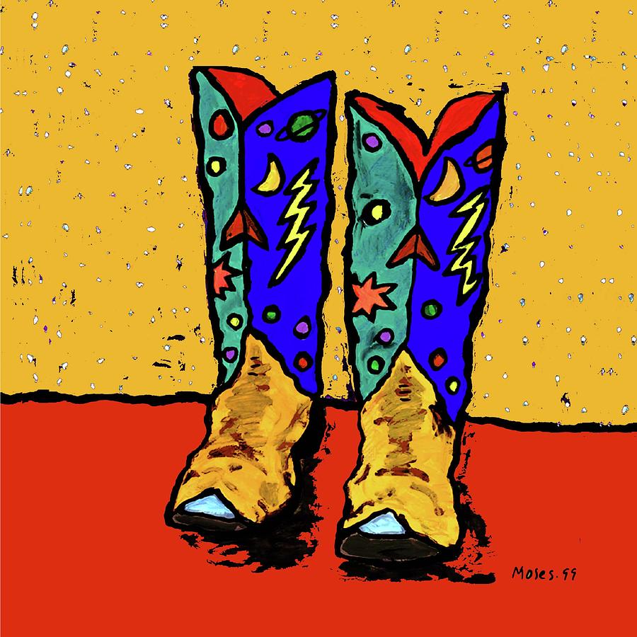 Boots On Yellow Painting by Dale Moses