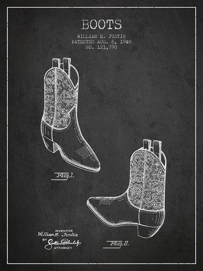 Boot Digital Art - Boots patent from 1940 - Charcoal by Aged Pixel