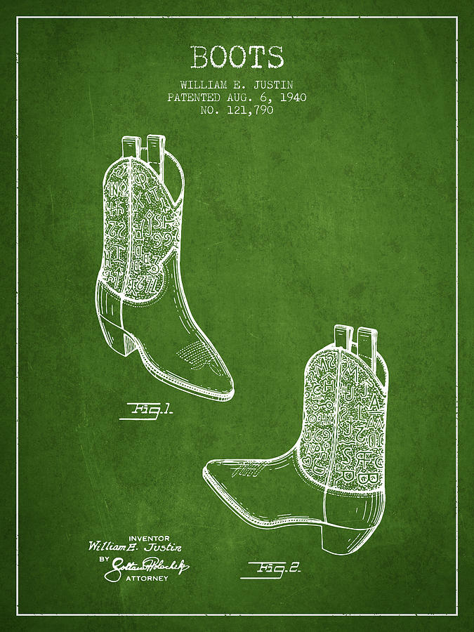 Boot Digital Art - Boots patent from 1940 - Green by Aged Pixel