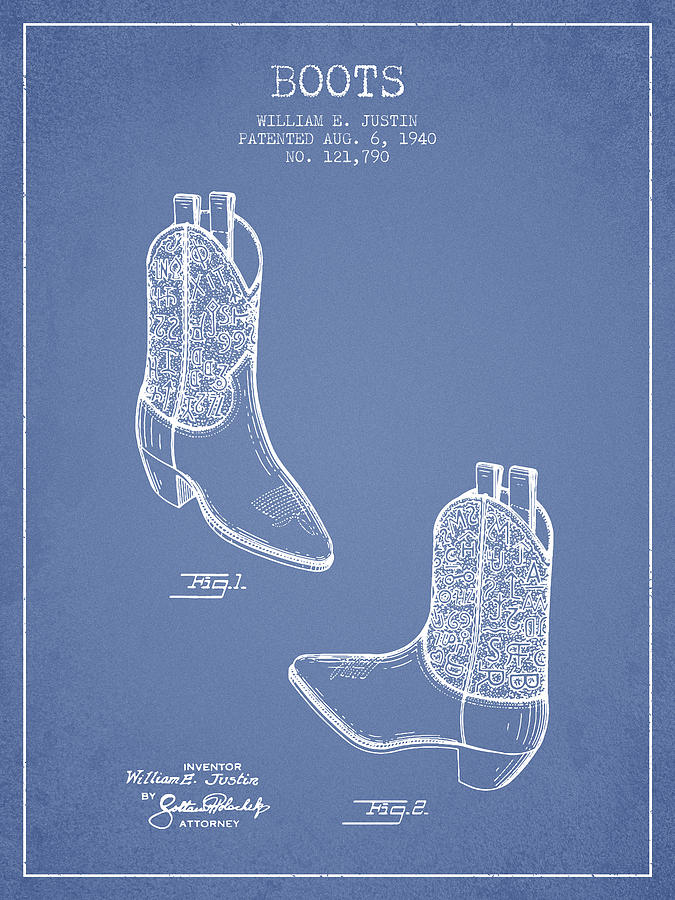 Boot Digital Art - Boots patent from 1940 - Light Blue by Aged Pixel