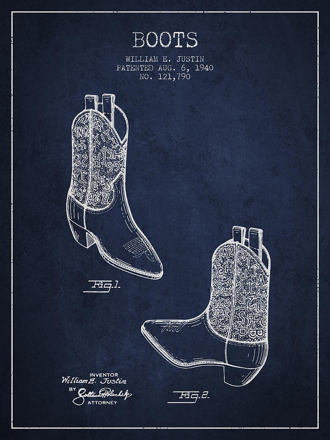 Boot Digital Art - Boots patent from 1940 - Navy Blue by Aged Pixel