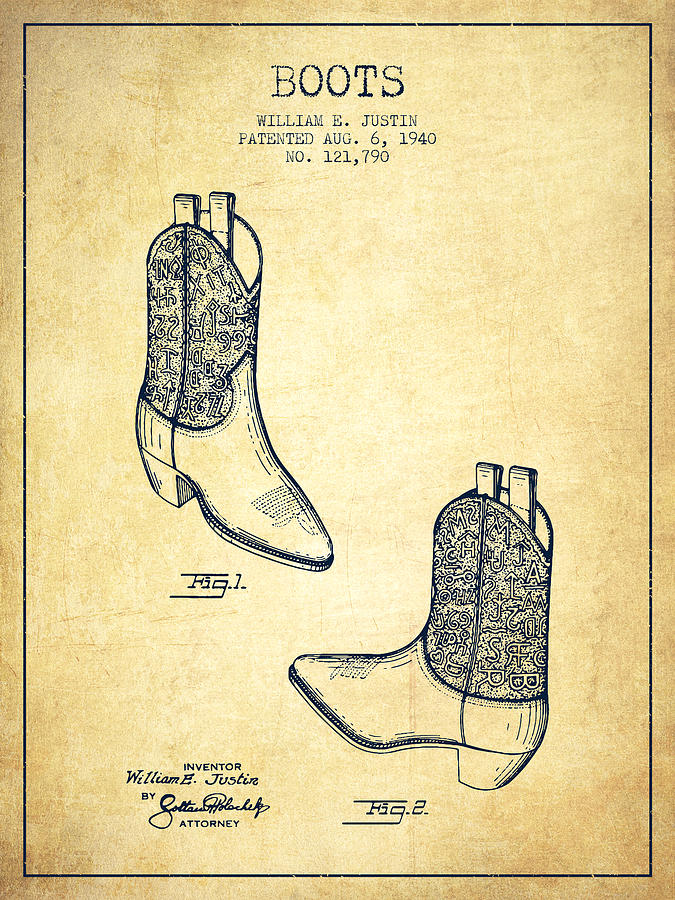 Boot Digital Art - Boots patent from 1940 - Vintage by Aged Pixel