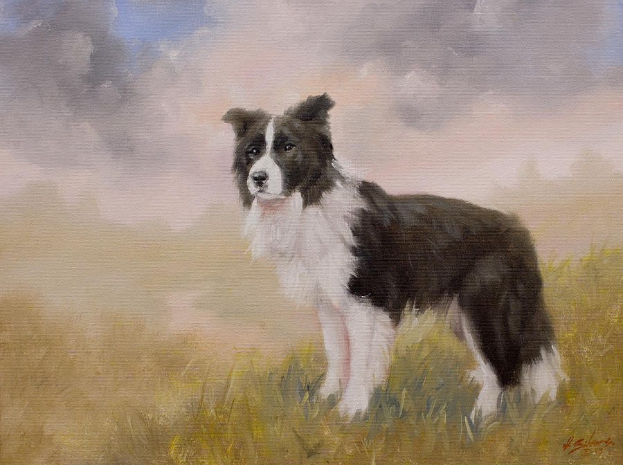 Border Collie portrait IV Painting by John Silver