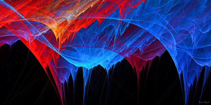 Primary Colors Digital Art - Borealis - Blue and Red Abstract by Lourry Legarde