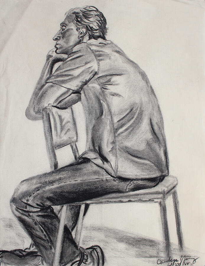 Bored Model Straddling a Chair Drawing by Asha Carolyn Young