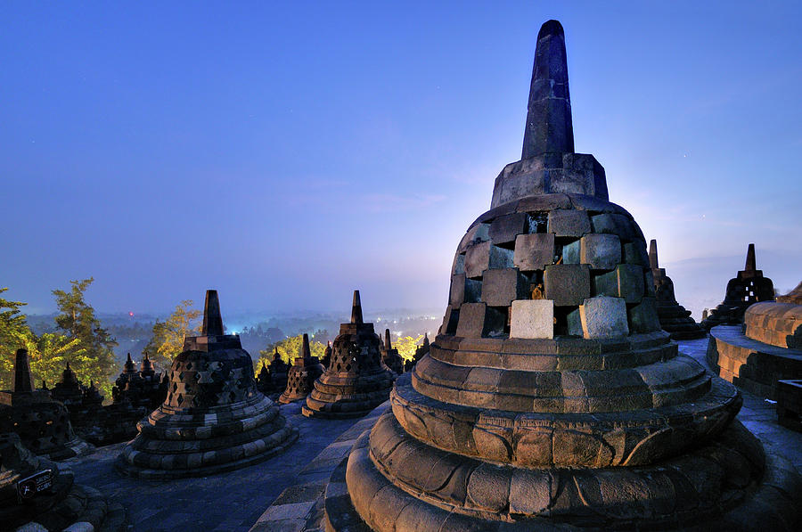 Borobudur Temple, Lights Behind Bell Photograph by Fiftymm99