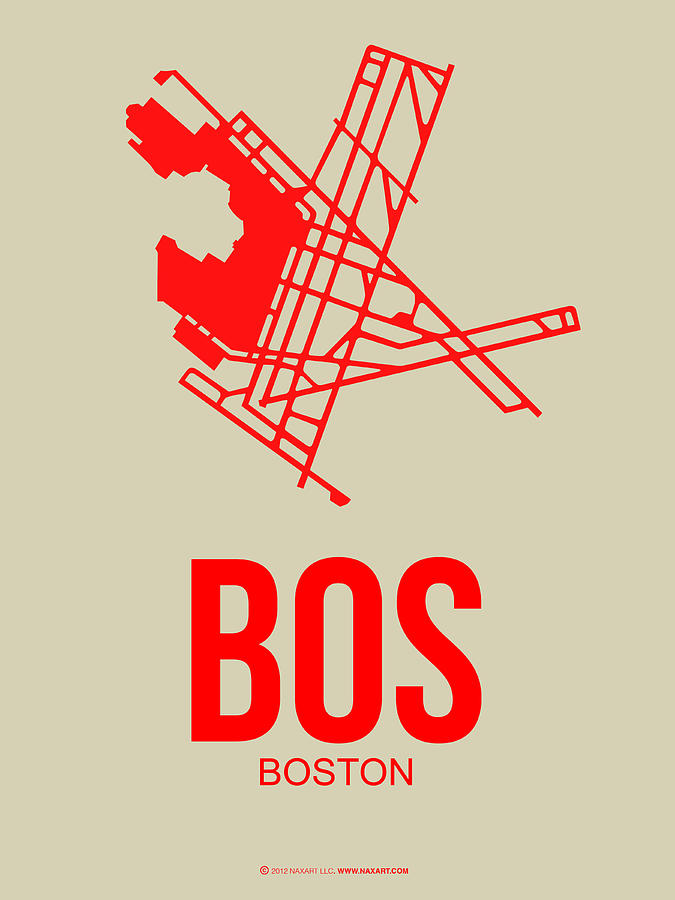 Boston Digital Art - BOS Boston Airport Poster 1 by Naxart Studio