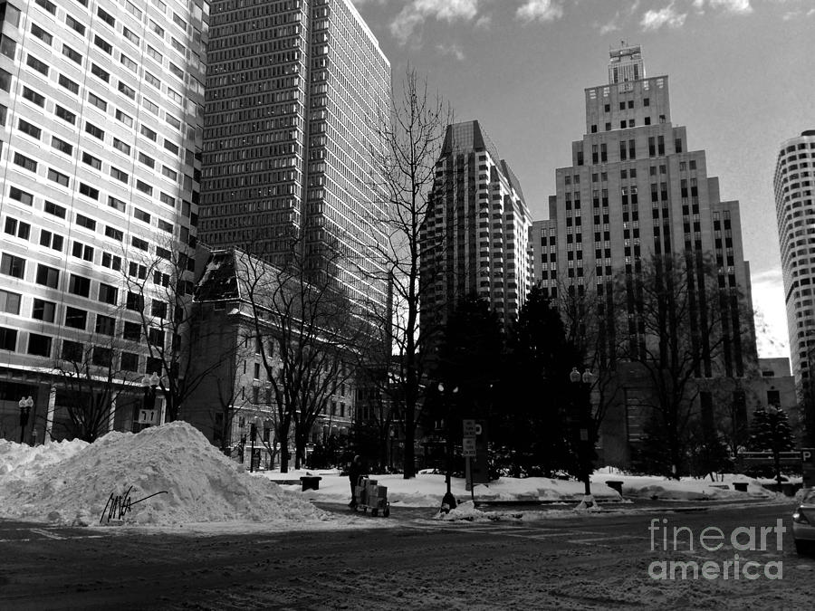 Boston - Snow and Boxes in Post Office Square Photograph by Mark Valentine