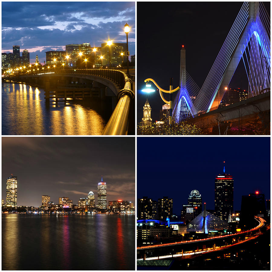 Boston at Night Collage Photograph by Toby McGuire