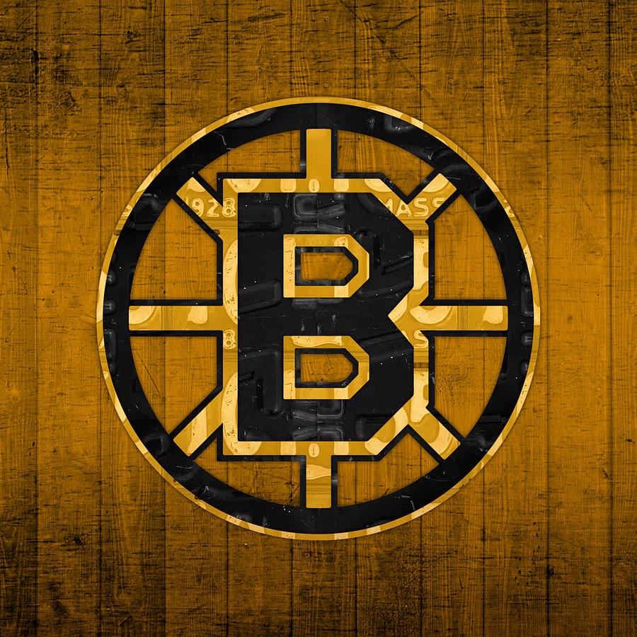 Boston Mixed Media - Boston Bruins Hockey Team Retro Logo Vintage Recycled Massachusetts License Plate Art by Design Turnpike