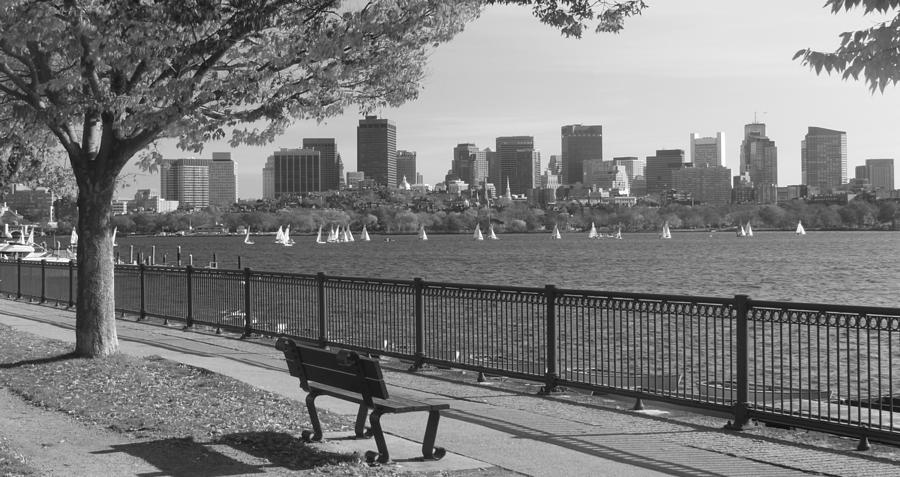 Boston Photograph - Boston Charles River black and white  by John Burk