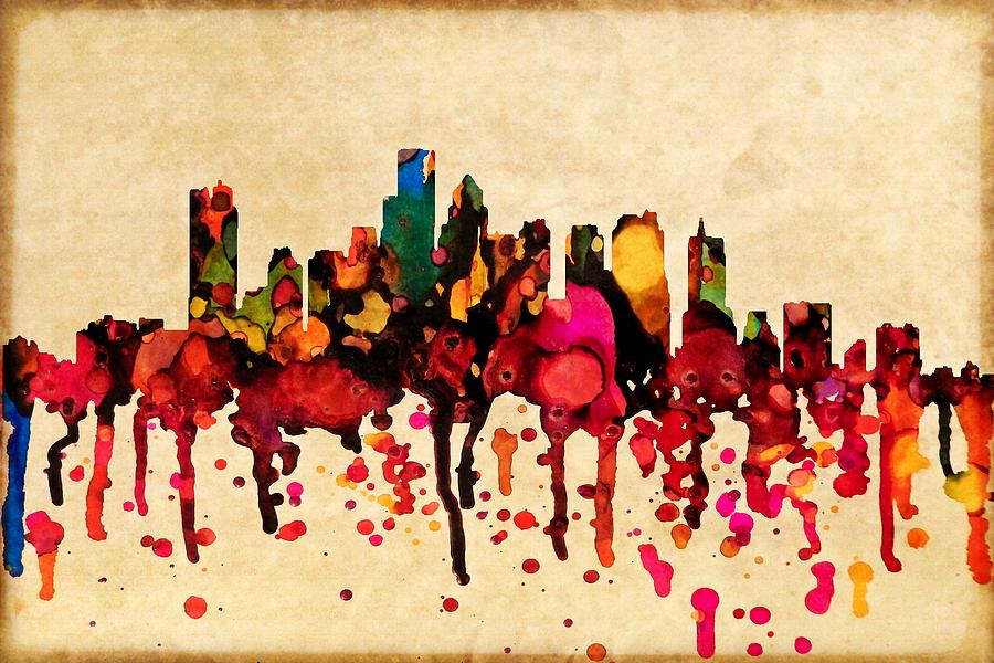 Boston Digital Art - Boston city skyline with paint  splash by Lilia S