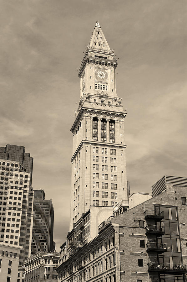 Boston Custom House black and white Photograph by Songquan Deng