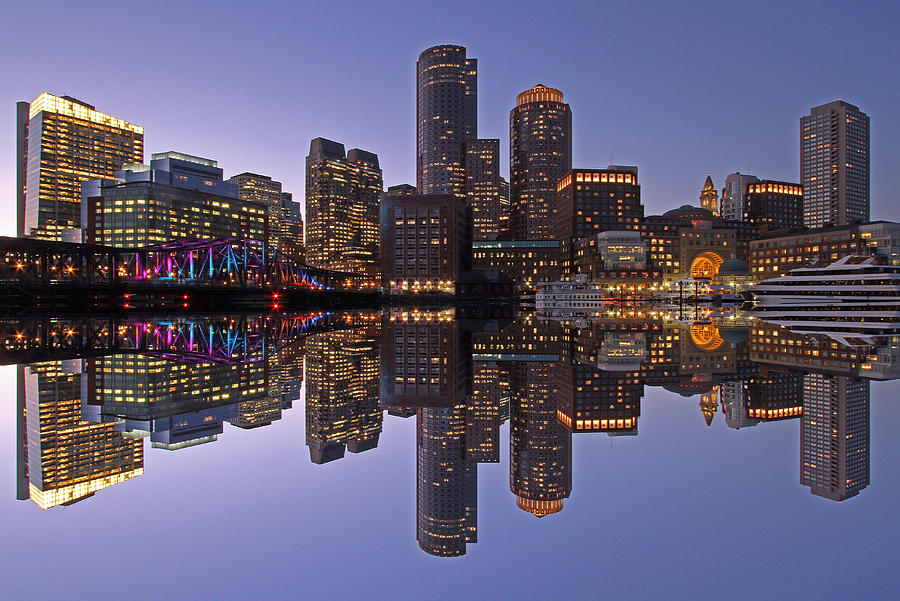 Boston Photograph - Boston Downtown Harbor Reflection  by Juergen Roth