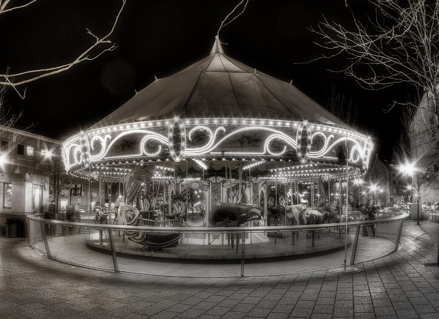 Boston Greenway Carousel in Black and White Photograph by Joann Vitali